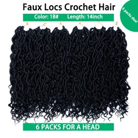 Faux Locs Goddess Locs Crochet Hair for Women 14 Inch Soft River Locs Short Curly Pre Looped Crochet Braids with Curly Ends Boho Hippie Locs Synthetic Hair Extensions(6 packs, #1b)