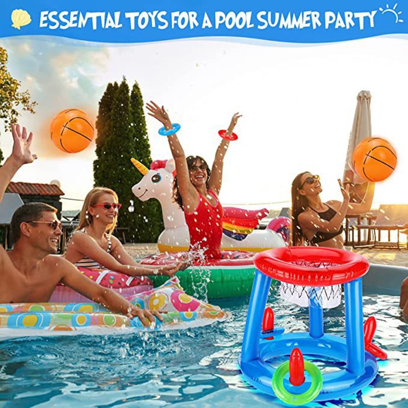 Pool Toys Pool Basketball Hoop Throwing Ring Set Inflatable Floating