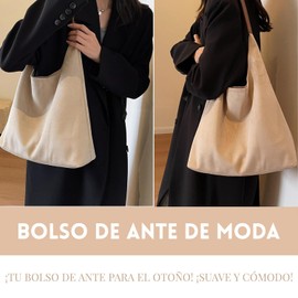 Bolso De Mujer, Bolsa De Hombro Piel De Ante,Bolso Bandolera De Gran Capacidad, Casual Oficina Bolsa Tote, Para Trabajo, Viaje, Fiesta (Blanco)