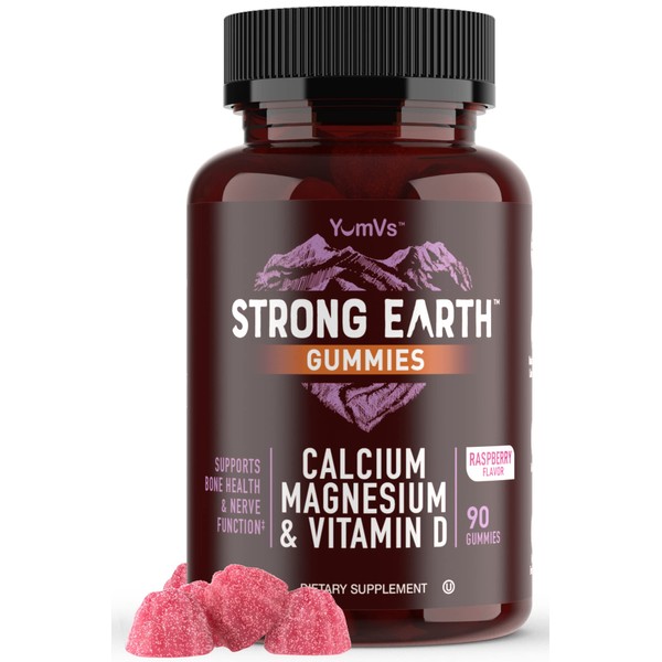 Strong Earth - Calcium, Magnesium, Vitamin D3 Gummies (90 Count) | Vitamin Gummies for Women, Men & Kids - Calcium Supplement for Strong Bone Health - Gummy Vitamin D Calcium Chews - Certified Kosher