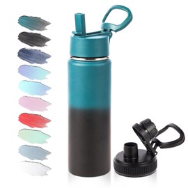 Volhoply 20oz Insulated Stainless Steel Water Bottle with Straw Lid, Kids Wide Mouth Double Wall Vacuum Thermos with Handle,Reusable Outdoor Sports Camping Metal Bottles,Travel Flask(Indigo Black,1)