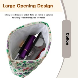 2 Pack Quilted Cotton Makeup Bags for Women,Large Cosmetic Organizer Pouches,Portable Travel Toiletry Bags Cute Small Brushes Storage Pouch Zipper for Purse,Floral Purple