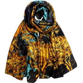 Iristide Long Silk Scarf Summer Lightweight Satin Shawl Outdoor Floral Large Wrap 70''X35'',08-Black