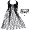 NIDHFG 1 Piece Of Lacey Horn Veil, 1 Piece Of Pendant Collar, 2 Face Patches, Role-Playing Props, Ladies Masquerade Party Decoration.