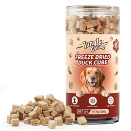 Jungle Calling Freeze Dried Dog & Cat Treats, Single Ingredient Duck Treats for Cats Dogs, High Protein Food Topper Duck Cube Cat Treats, Snacks for Training Duck Bites, 9.17 oz