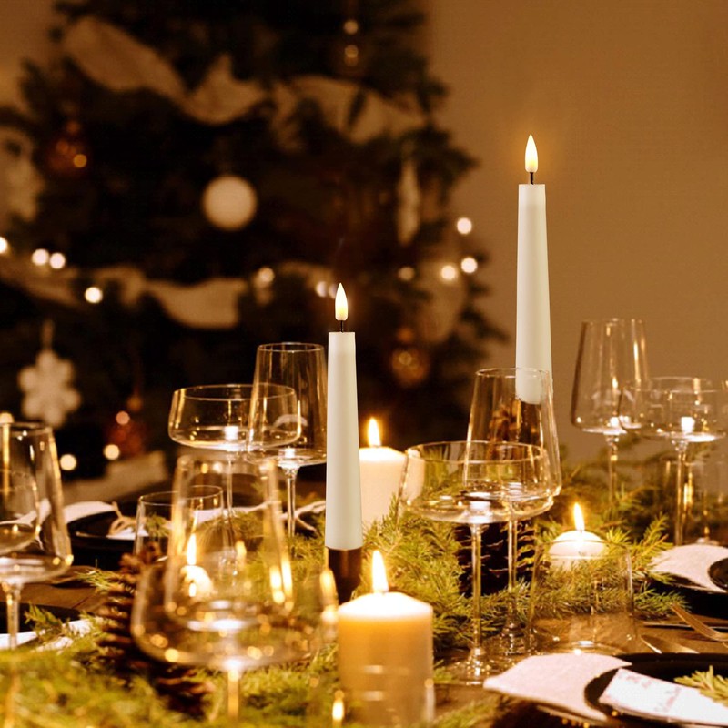 Eywamage Short White Flameless Taper Candles with Remote, Flickering Battery