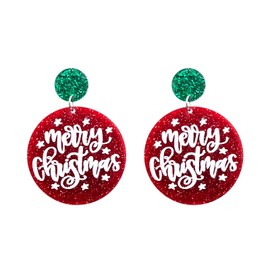 Christmas Dangle Earrings Acrylic Christmas Tree Alpaca Santa Hat bulb Wine Glass Drop Earrings for Christmas Jewelry for Women (A)