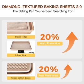HONGBAKE 3 Pack Gold Nonstick Baking Sheet Pan Set with Oven Mitts Heat Resistant, Non-Toxic Half/Quarter/Jelly Roll Pans with Diamond Texture Pattern, Heavy Duty 0.8mm Thick Cookie Trays for Cooking