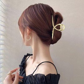 2 Pcs Matte Gold and Pearl Gold Large Metal Hair Claw for Women with Pearls Non-Slip Hair Clips,Thick Hair Threaded Gold Claw Clips Shining Crab Claws Cross Hair Barrettes Hair Clips Barrettes