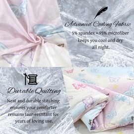 SDY Butterfly Comforter Set Full,3pcs Cooling Comforter for Summer,Kawaii Bed Set Include 1 Comforter+ 2 Pillowcases.