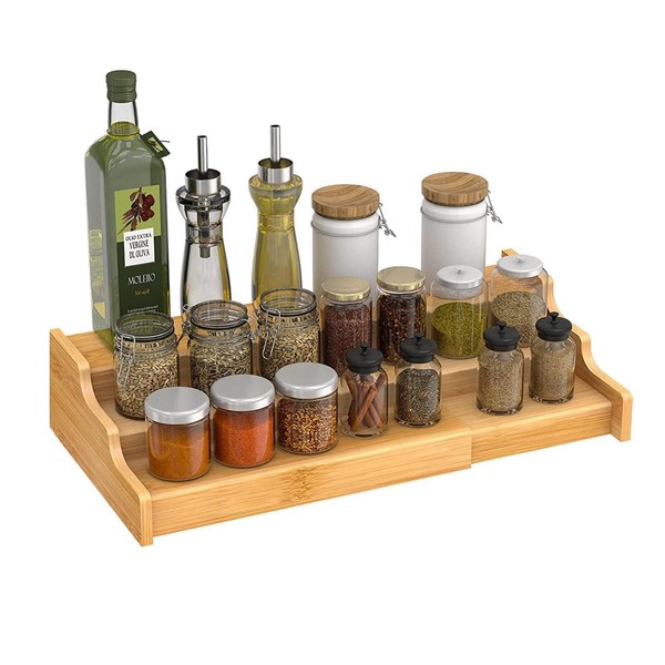 UgyDuky 3-Tier Spice Rack Kitchen Cabinet Organizer, Spice Pantry, Bamboo