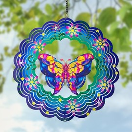 Butterfly Metal Wind Spinners - Butterfly Gifts for Women Mom Grandma Wife, Hanging Wind Spinner for Outdoor & Indoor Decorations, 12 inch Wind Spinner for Christmas Ornament Gifts