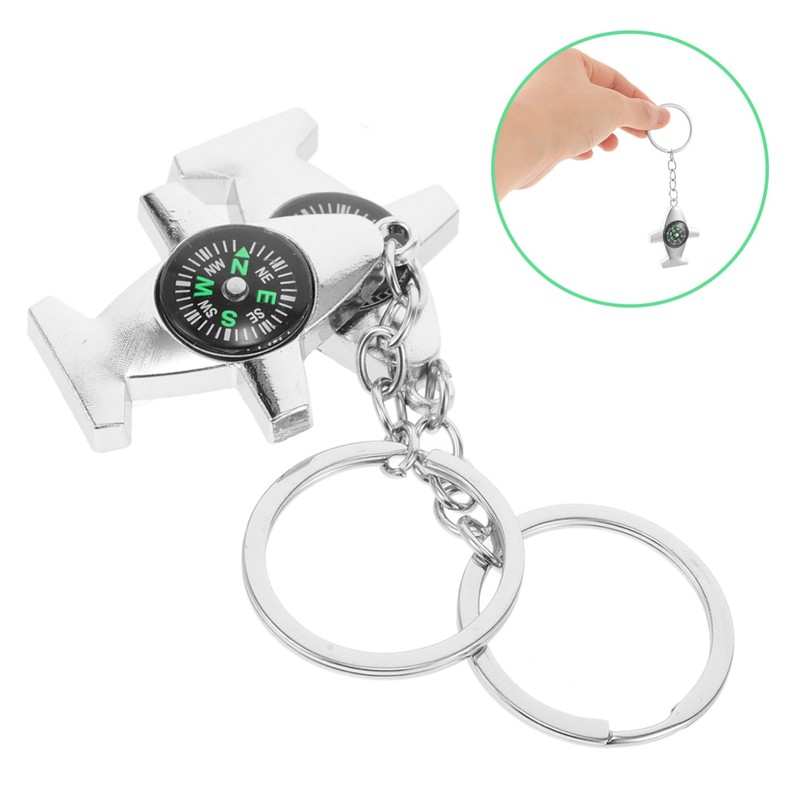 KOMBIUDA 2pcs Compass Keyring for Hiking Camping Zinc Alloy Aircraft