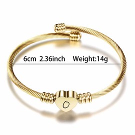 KENYG Elegant Gold Love Heart 26 Initial Letter Alphabet A-Z Cuff Bracelet Open Bangle Adjustable Jewellery Gift For Mum Daughter Sisters Friends Lover Birthday Christmas (O)