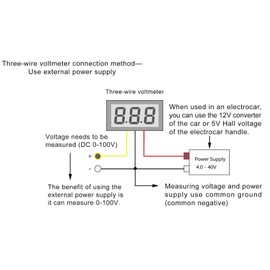 NOYITO - Voltímetro digital de CC de 0,28 pulgadas (0-100 V, 3 cables, 2 cables, comprobador de voltaje de batería, rojo, azul, amarillo, verde, cuatro colores, fuente de alimentación de 4,0-40 voltios, paquete de 3)