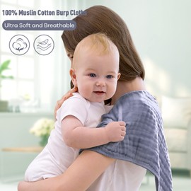 Yoofoss Muslin Nappies Burp Cloths Pack of 10 Cloth Nappies 27 x 50 cm Muslin Cloths 6 Layer Absorbent Washcloths 100% Cotton Cloths Folding Nappies for Baby Mist Blue
