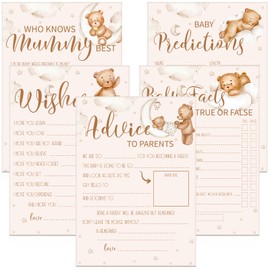 Threan 20 Sets Baby Prediction Cards Baby Shower Games for 20 Guests 5 Styles Cards Mummy to Be Gifts Baby Shower Gender Reveal Party Game Decorative Accessories Set for Boy and Girl (Bear)