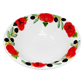 Lashuma Hand-Painted Serving Bowl Ceramic Salad Bowl Tomato Olive Salad Bowl Round 27 cm Diameter