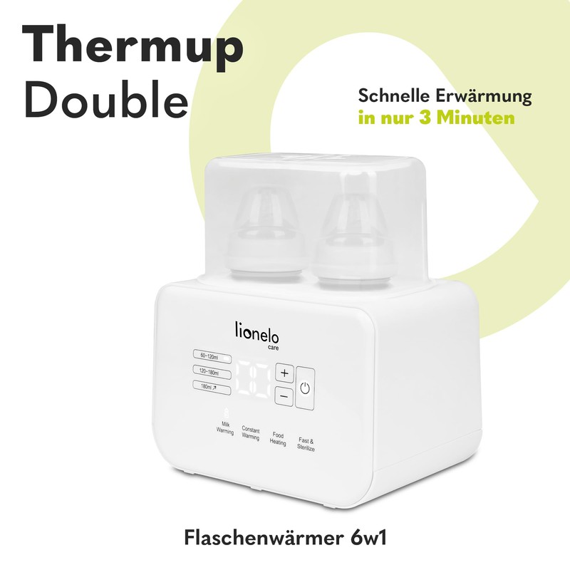 LIONELO Thermup Double Bottle Warmer, 2 Bottles Simultaneously, Heat Milk