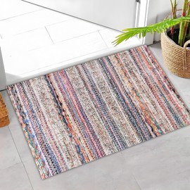 Darkyazi Colorful Door Mat 23.6" x 35.4" Waterproof and Stain-Resistant Front Door Mat, Low-Profile Floor Mats, PVC Non-Slip Doormat for Outdoor/Indoor Entrance/Kitchen(Bohemian Pinstripe)