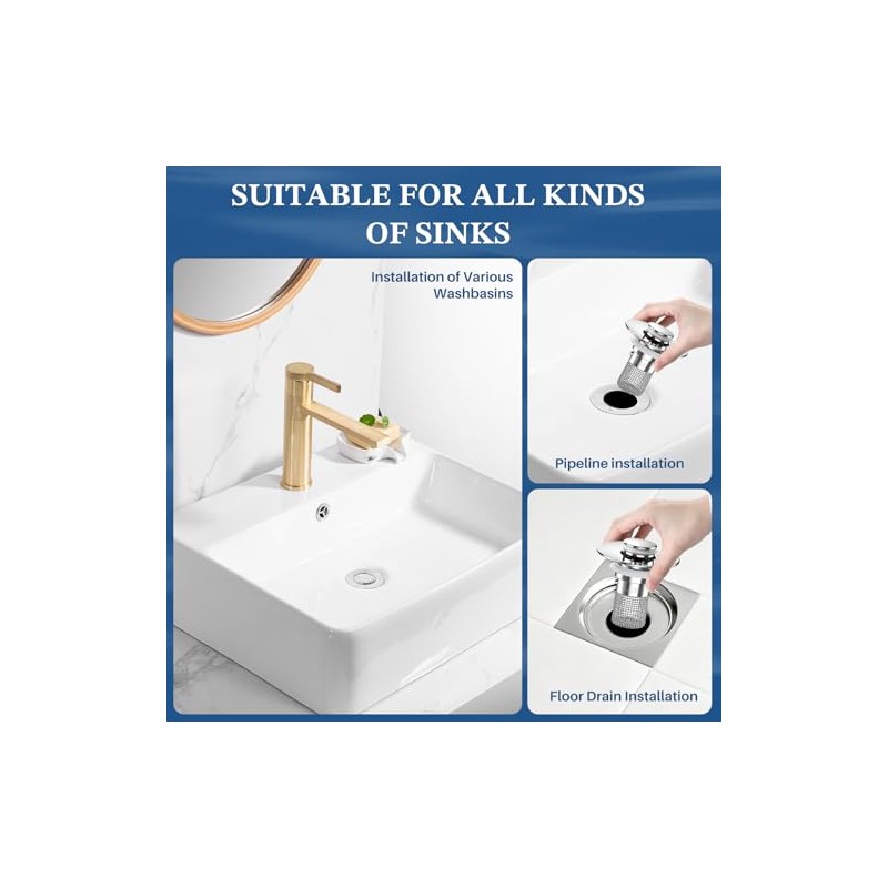 Premium Pop-Up Bathroom Sink Strainer with Removable Hair Catcher