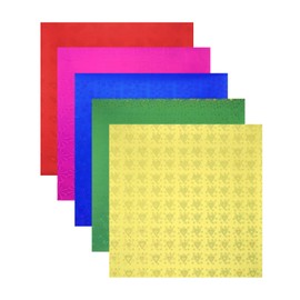 sourcing map 50 Sheets Glitter Origami Paper 12x12cm Metallic Foil Laser Paper Shiny Holographic Square Folding Paper for DIY Arts, 5x5 Inch Gold Green Red Blue