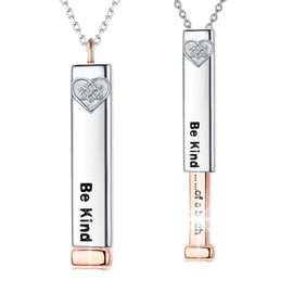 Seiyang Be Kind Of A B Necklace 925 Sterling Silver Hidden Message Necklace for Women 3D Vertical Bar Pendant Olivia Jewellery for Women