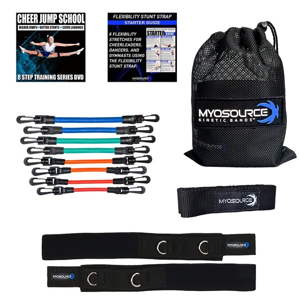 Kinetic Bands Cheer Flexibility Fitness Training Kit for Cheerleaders - Leg Resistance Bands, Stunt Strap, Digital Training Downloads (User Weight is More Than 110 lbs (50 kg) Black Stunt Strap)