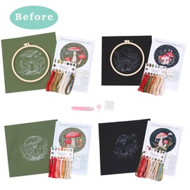 REEWISLY 4 Pcs of Embroidery Starter kit with Patterns and Instructions, DIY Adult Beginner Embroidery Kits, Including 2 Plastic Embroidery Rings, 1 Pair of Scissors, Colored Threads and Needles