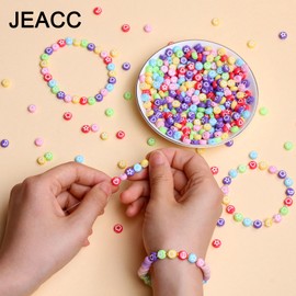 Jeacc Pony Beads for Bracelet Making and Hair Braid Seed Beads with Heart Star Moon Pattern for Friendship Necklace Jewelry Craft Acrylic Cute Fun Charms Ornaments 500 Pcs Multicolor and White