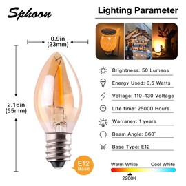 C7 LED Bulb, 0.5W Light Candle Bulbs, Amber Glow 5w Incandescent Replacements E12 Candelabra Base led Filament Night Bulb Ultra Warm White 2200K Decorative String Edison Lamp Non-Dimmable 5 Pack