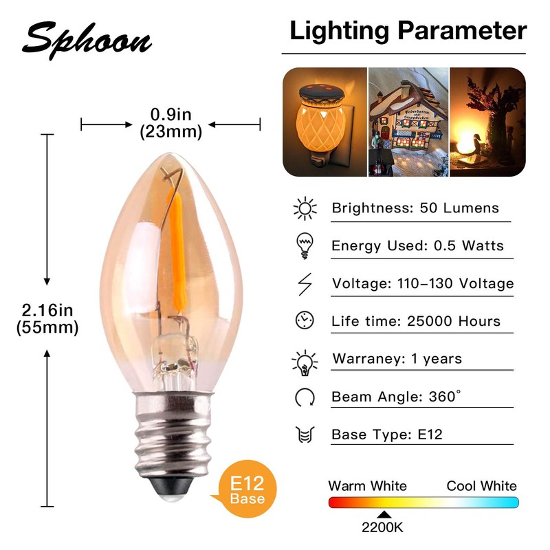 C7 LED Bulb, 0.5W Light Candle Bulbs, Amber Glow 5w