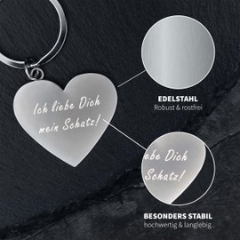 KEYU Key Ring with Heart | Key Ring Love | Key Ring I Love You | Key Ring Heart | Keyring Girlfriend, A: Ich Liebe Dich Mein Schatz! (A: Matte Silver)