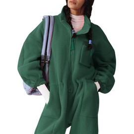 Yousify Fleece Overalls for Women Winter Warm Onesie Jumpsuits One Piece Outfits Set Loose Casual Ski Suit with Pockets Army Green XL