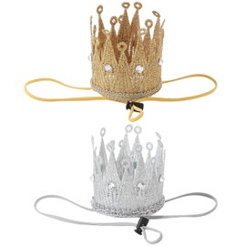 akindou Birthday Hat, Crown Hair Band, Hair Ornament, Gold and Silver, Set of 2, Size Adjuster, Elastic Chin Strap, For Birthdays, Commemorative Photography