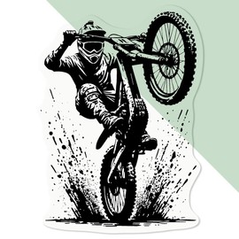 Medium 100mm 'Muddy Mountain Bike Wheelie' Transparent/Clear Sticker Decal for Windows/Cars/Walls (DC00133829)