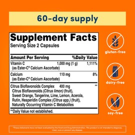 American Health Ester-C with Citrus Bioflavonoids Capsules - Gentle On Stomach, Non-Acidic Vitamin C - 500 mg, 60 Servings, 120 Count