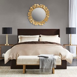 MARTHA STEWART Wall Décor Large Round Living Room Iron Metal Mirrors Ready to Hang Bedroom Decoration, 30.5"" x 30.5"", Eden Gold (MT160-0021)