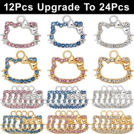 Anjulery 24 Pieces Cat Charms for Earrings, Bracelets, Pendants, Necklaces, Stitch Markers, Crafts, Animal Charms for Jewelry Making and Crafting (12Pcs Mix)