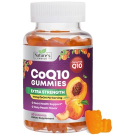 CoQ10 Gomitas - Vitaminas de goma de melocotón con coenzima Q10 de alta absorción, 100 mg - Suplemento dietético antioxidante natural para apoyo de la salud del corazón - 60 gomitas