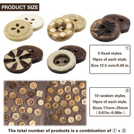 150 Pieces Coconut Shell Buttons, CNYMANY Vintage Wooden Sewing Buttons, 2 Holes and 4 Holes, Brown Buttons for DIY Crafts, Scrapbook, Sweater, Shirt Buttons, Crochet Decoration - 15 Styles