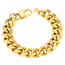 U7 Heavy Gold Chain Bracelet Cuban Link Mens Braclet