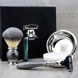Basics Shaving Tools Beginners Mach3 Razor Shaving Set Synthetic Brush, Bowl & Soap