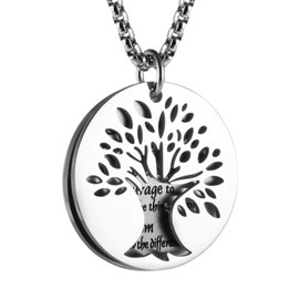 HZMAN Two Piece Serenity Prayer Stainless Steel Pendant Necklace With Cut Out Tree Of Life Pendant Necklace Jewelry Gift (Silver Round)