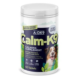 A-OK9 Calm-K9 Calming Supplement for Dogs - 60 Tablets - Aids Anxiety Relief, Fireworks, Stress & Barking - Improves Reactive Behaviour - Natural Ingredients - For All Ages & Breeds
