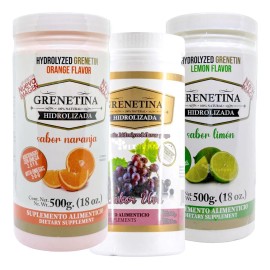 Grenetina Hidrolizada 100% Natural 500 Grs Pretty Bee 3 Bote Sabor Naranja Uva Limon
