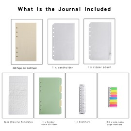 Wonderpool 320 Pages Dotted Refill Paper A6 Inserts Binder Loose Leaf Paper, Dividers, Pocket, Neon Page Marker, Bookmark, Stencils for Refillable 6 Ring Binder Journal Notebook Diary Planner (A6)