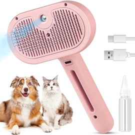 3 in 1 Cat Steam Brush, Pet Spray Hair Removal Comb for Shedding & Grooming, Water Brush for Cats Dogs Small Animals Long Short Haired with One-Click Release Button(White) FourSeas - Color: Pink