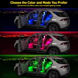 Honalia Interior Car Lights, 4Pcs Car LED Lights with Music Mode and Scene Options, Footwell Lighting for Car with Smart APP Control & USB Charger for Truck DC 5V