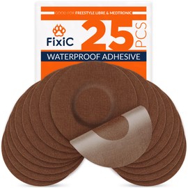 Fixic Freestyle Adhesive Patch 25 PCS – Good for Libre 1, 2, 3 & Plus – Enlite – Guardian – NO Glue in The Center of The Patch – Pre-Cut Back Paper – Long Fixation for Your Sensor! (Coffee)